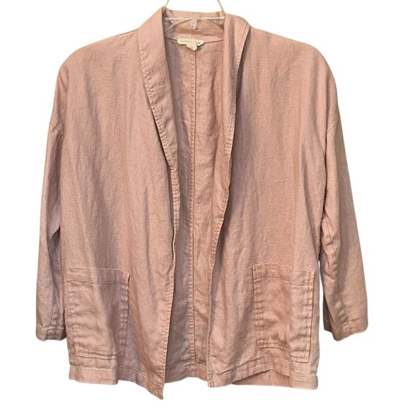 Women Eileen Fisher Organic Linen Shawl Collar Blazer Jacket Pink XS‎ - Picture 1 of 6